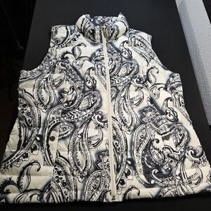 Charter Club  Black and Cream Paisley Puffer Vest Size Large